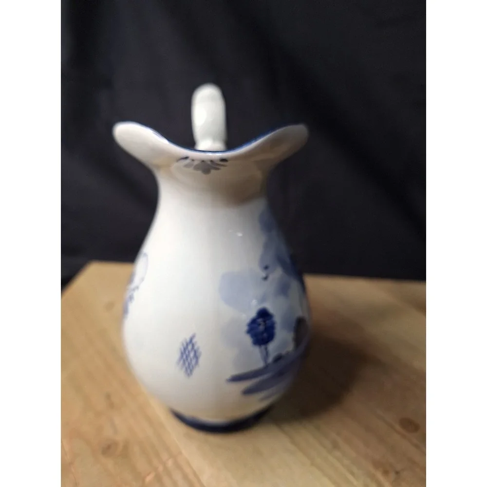 Delft Madfin Holland Blue White Windmill Pitcher Handpainted Vintage Ceramic 6+